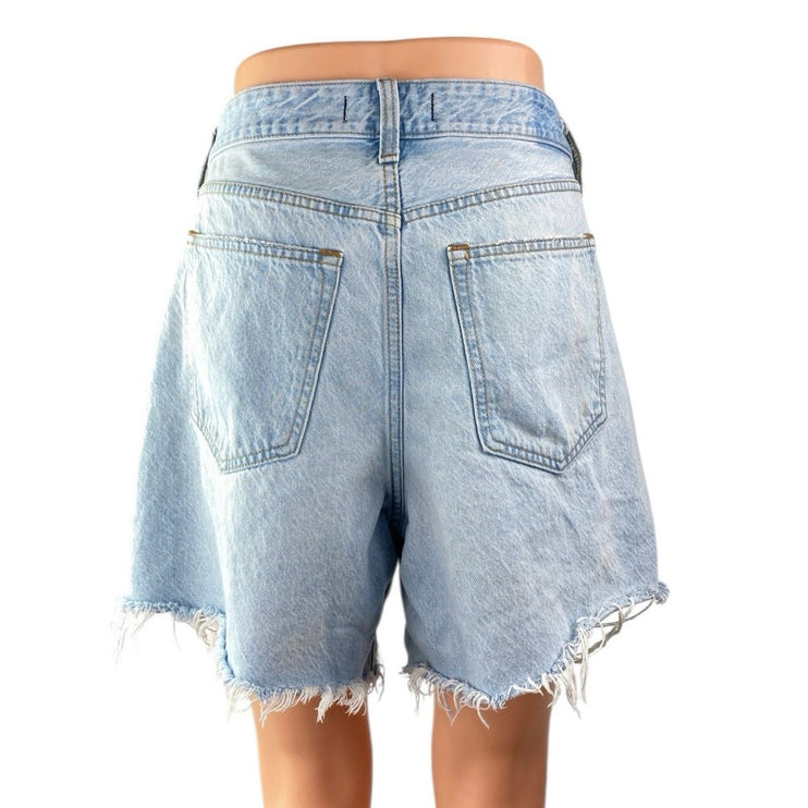 Abercrombie & Fitch The Loose Blue High Rise Distressed Denim Jeans Shorts Sz 30