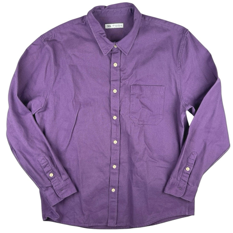 Zara Men's Purple Corduroy Button Down Long Sleeve Shacket Jacket Shirt Top XL