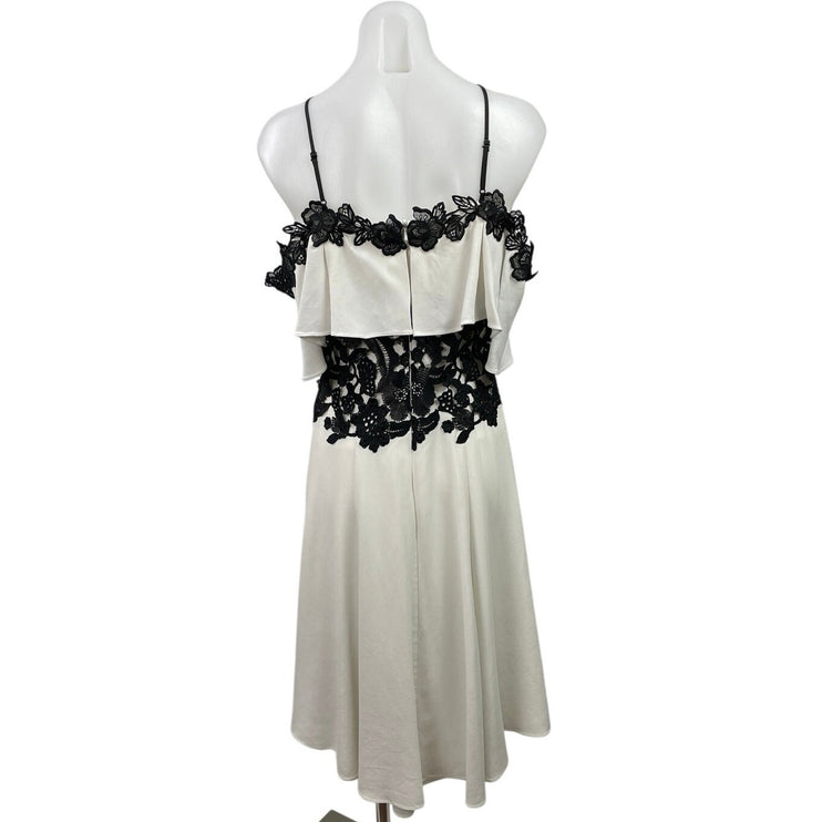 Karen Millen White Black Floral Lace Ruffle Off The Shoulder Mini Dress Size 6