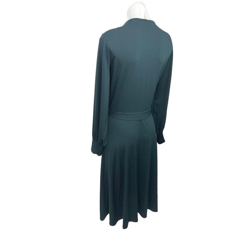 H&M Blue Soft Flowy Tie Waist Cocktail Long Sleeve V Neck Midi Wrap Dress Size M