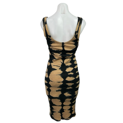 Zara Beige Black Tie Dye Ribbed Knit Sleeveless Stretch Midi Bodycon Dress Sz M