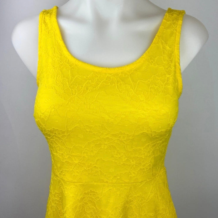 Forever 21 Yellow Textured Sleeveless Scoop A Line Fit & Flare Mini Dress Size S