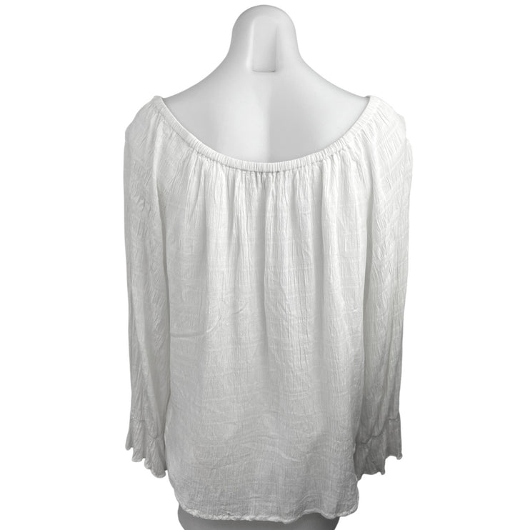 Ann Taylor LOFT White Peasant Boho Gypsy Stretch Long Sleeve Blouse Top Size M