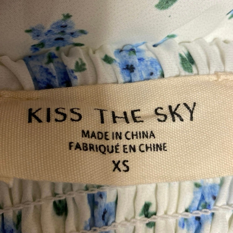 Kiss The Sky Juliette White Blue Floral Sleeveless Cami Camisole Maxi Dress XS