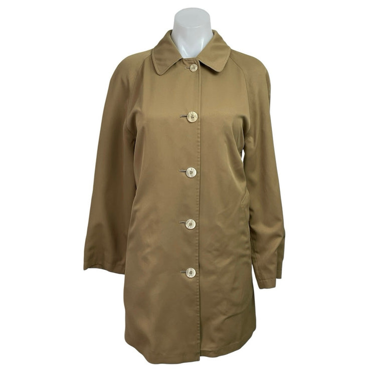 Burberry Women's Tan Long Sleeve Collared Button Down Midi Coat Jacket Size L
