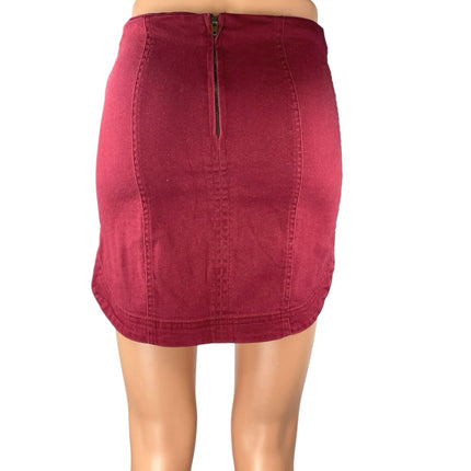 Altar'd State Women's Red Zip Stretch Mini Pencil Bodycon Denim Jeans Skirt Sz S