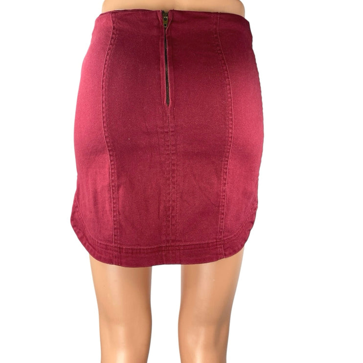 Altar'd State Women's Red Zip Stretch Mini Pencil Bodycon Denim Jeans Skirt Sz S