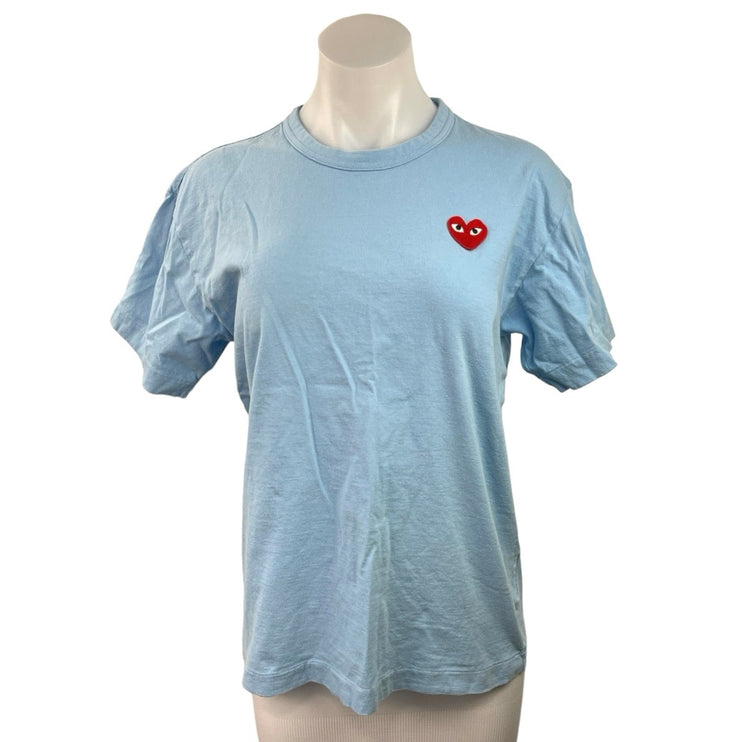 Comme Des Garcons Play Women Red Heart Blue Crew Neck Short Sleeve T-shirt Top L