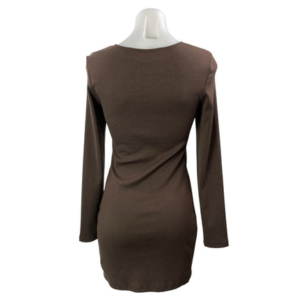 Princess Polly Brown Long Sleeve Ribbed Knit Square Neck Mini Bodycon Dress 6