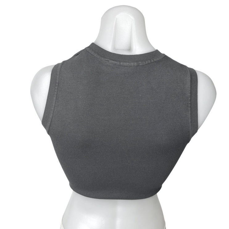 Zara Gray High Neck Ribbed Knit Sleeveless Racerback Crop Sweater Tank Top Sz M