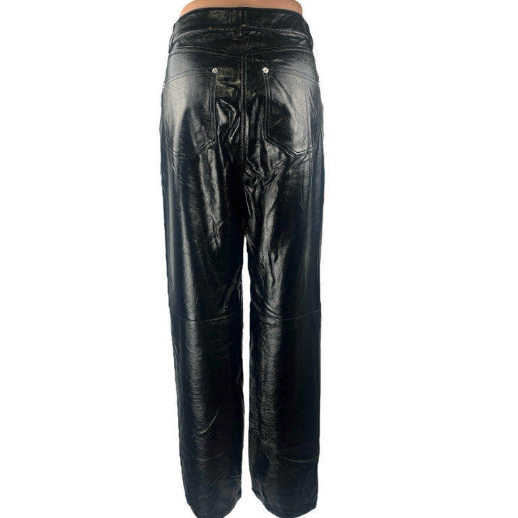 NA-KD Women's Black Faux Vegan Leather Wide Leg High Waisted Trousers Pants 38