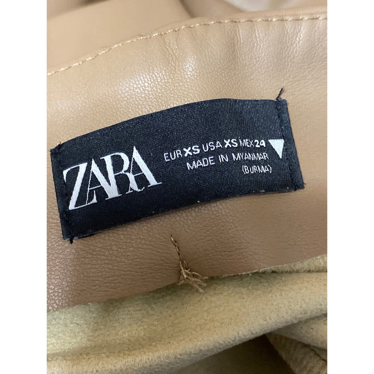 Zara Tan Beige High Waisted Faux Leather Vegan High Rise Leggings Pants Size XS