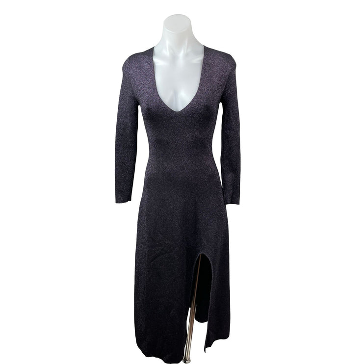 A.L.C. Serafina Shimmer Metallic Knit Slit Long Sleeve Midi Flare A-Line Dress S