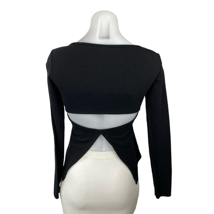 Commense Women's Black Scoop Neck Long Sleeve Back Cut Out Peplum Blouse Top XS