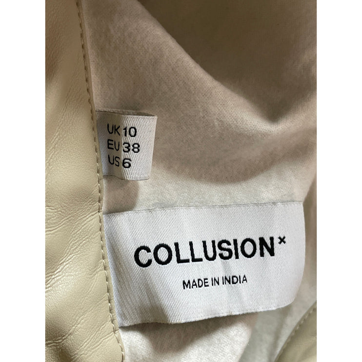 ASOS Collusion Beige Faux Vegan Leather Long Sleeve Belted Mini Shirt Dress Sz 6