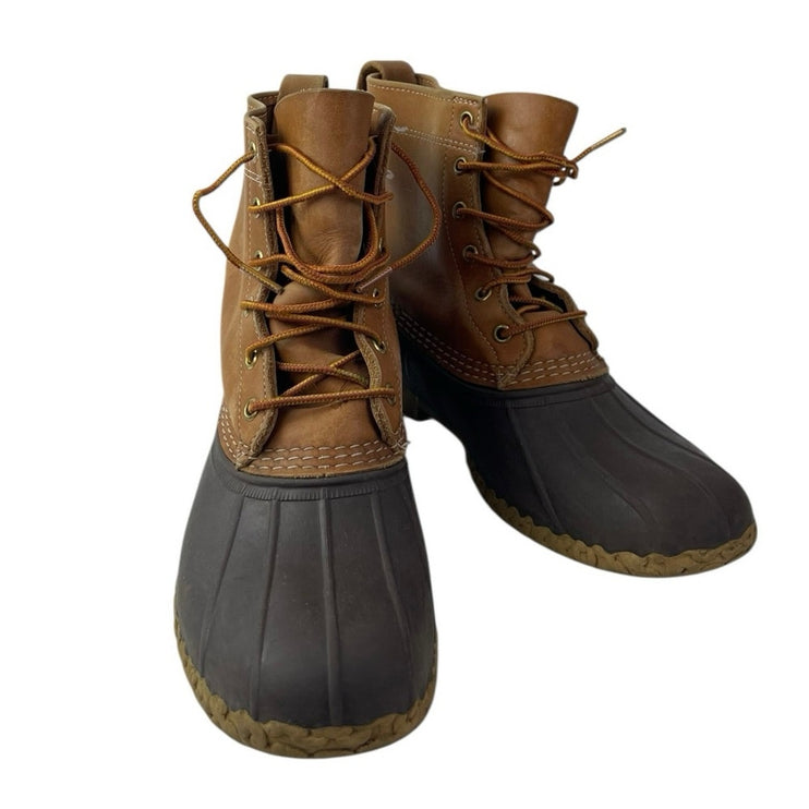 Vintage L.L. Bean Women's Brown Leather Round Toe Lace Up Ankle Duck Boots Sz 11