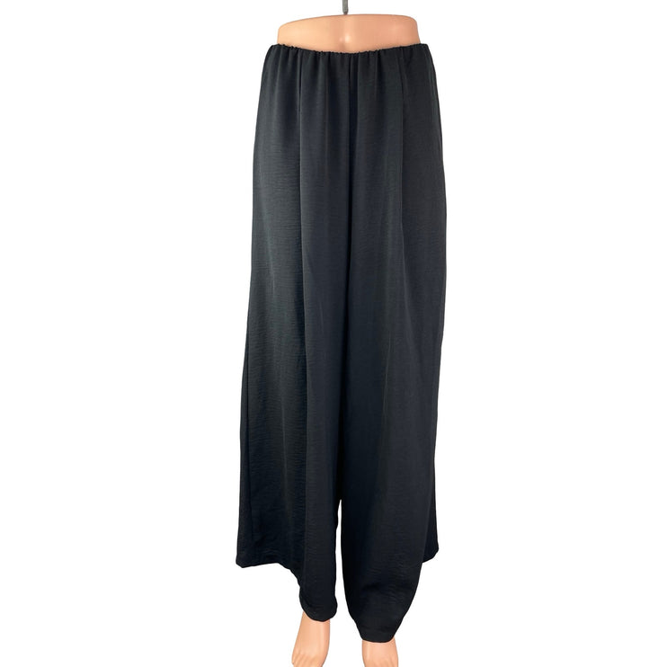 Zara Women's Black High Rise Wide Leg Pull On Pleated Baggy Trousers Pants Sz L