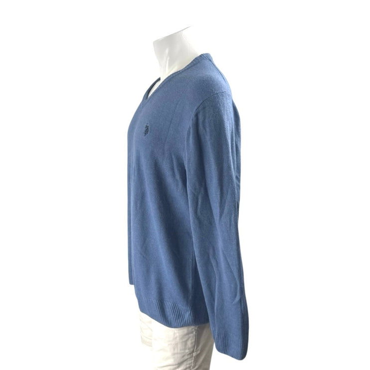 US Polo Assn Men's Blue Long Sleeve V Neck Knit Logo Acrylic Sweater Top Size XL