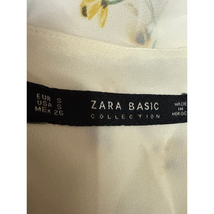 Zara White Yellow Cold Shoulder Floral Scoop Neck Cami Cross Back Midi Dress S