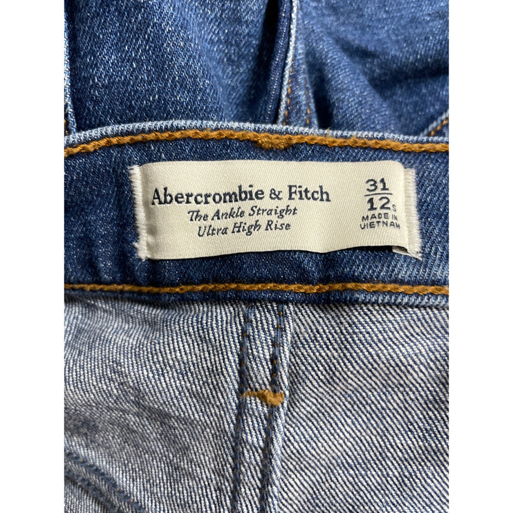 Abercrombie & Fitch The Ankle Straight Ultra High Rise Blue Denim Jeans Size 12