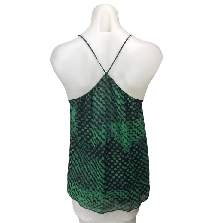 Theory Green Black 100% Silk Polka Dots Scoop Neck Camisole Tank Top Size S