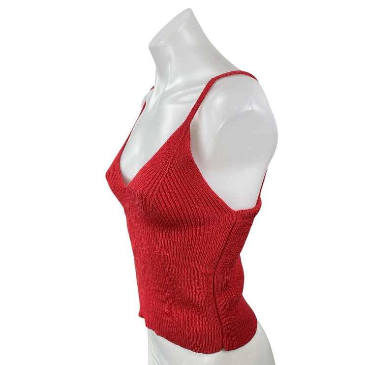 Zara Women's Red Linen Ribbed V Neck Sleeveless Crop Cami Camisole Tank Top Sz S