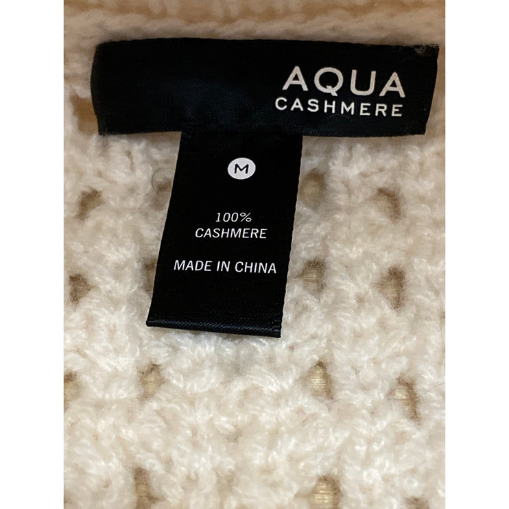 Aqua Women's Cream 100% Cashmere Open Knit Crew Long Sleeve Sweater Top Size M