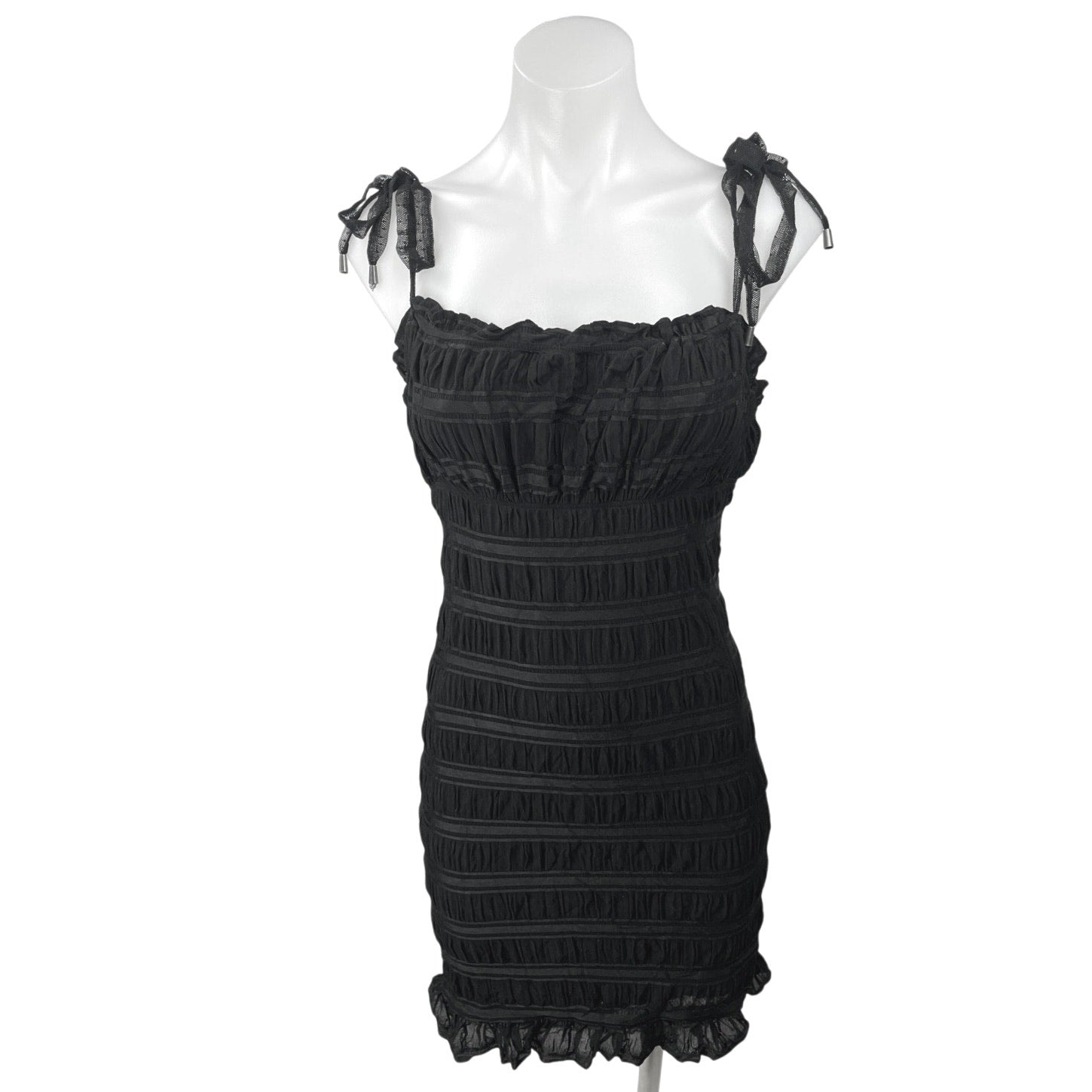 Free People Black Smocked Ruffle Sleeveless Cami Camisole Mini Bodycon Brie Free People Black Smocked Ruffle Sleeveless Cami Camisole Mini Bodycon Brie