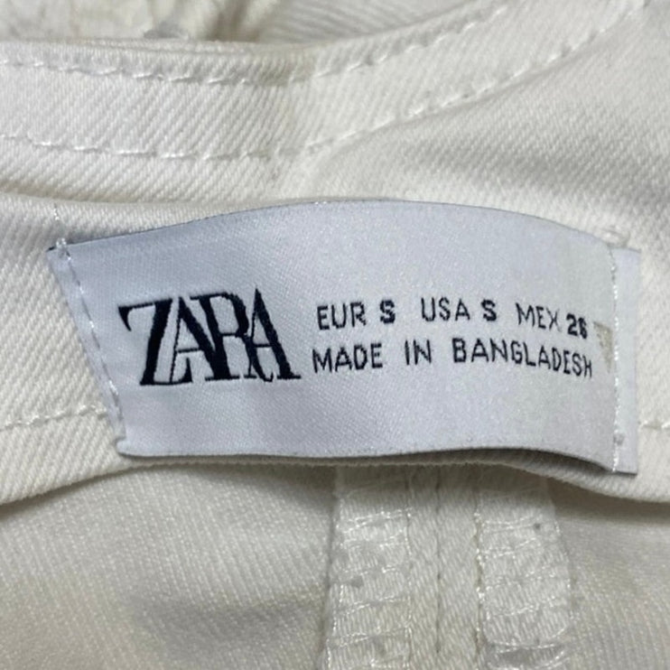 Zara White Denim Sleeveless Zip Crop Bandeau Bustier Corset Vest Tank Top Size S