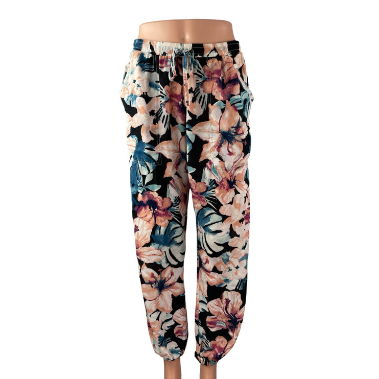 Olivaceous Women's Multicolor Floral High Rise Summer Jogger Trousers Pants Sz M