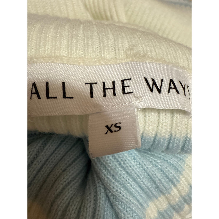 All The Ways Blue Striped Rib Knit Long Sleeve Turtleneck Crop Sweater Top Sz XS