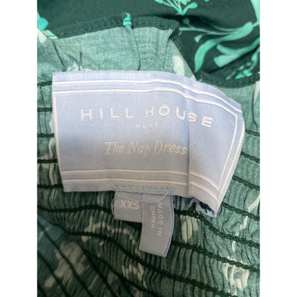 Hill House Nesli Green Botanical Smocked Tiered Midi Nap Flare A-Line Dress XXS
