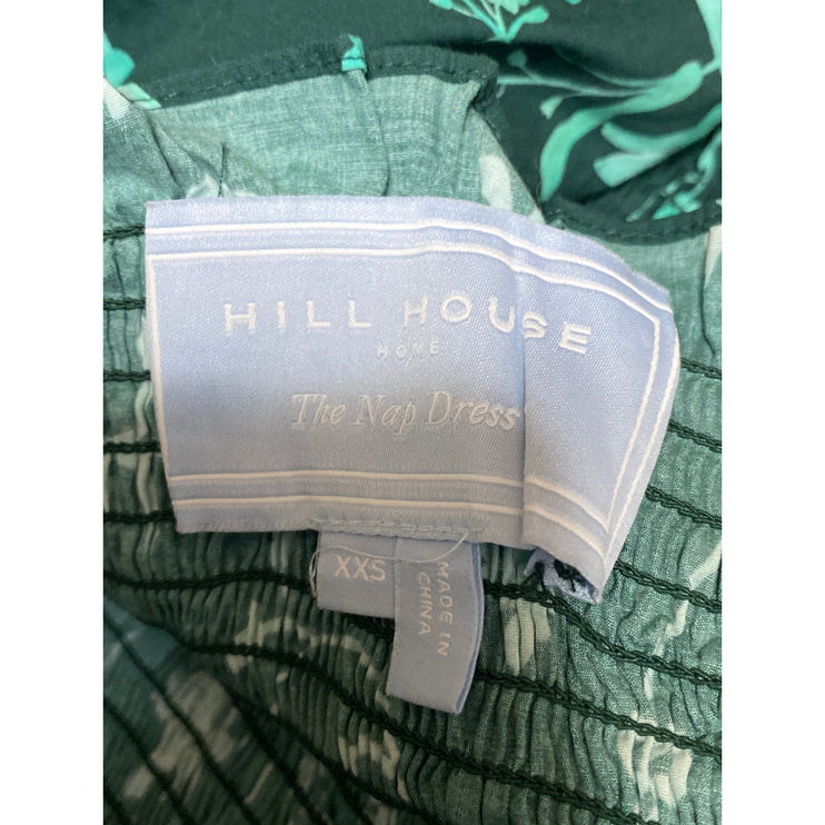 Hill House Nesli Green Botanical Smocked Tiered Midi Nap Flare A-Line Dress XXS