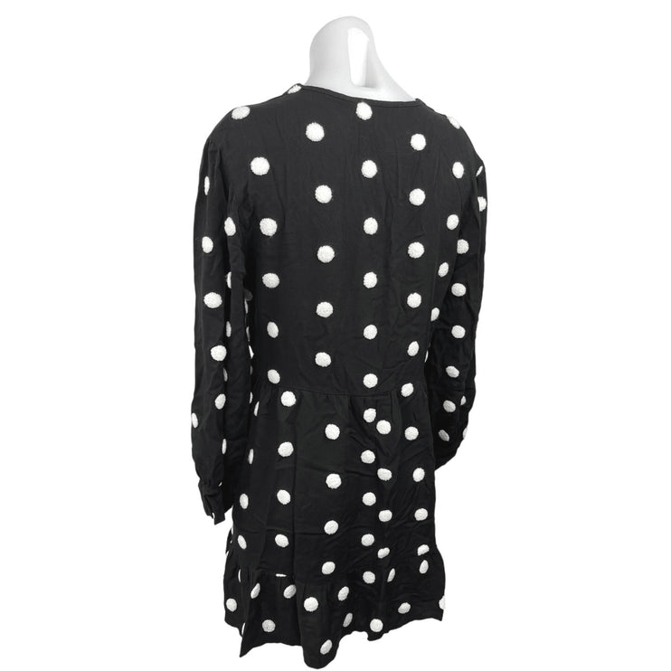 Zara Women's Black White Polka Dot V-Neck Long Sleeve A-Line Mini Dress Size L