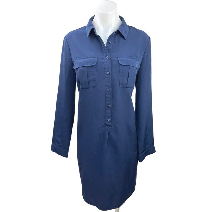 Old Navy Blue Knee Length Button Front Pocket Long Sleeve Shirt Dress Size M