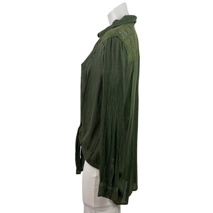 Lola P Women's Green Long Sleeve Embroidered Lace Button Down Shirt Top Size S