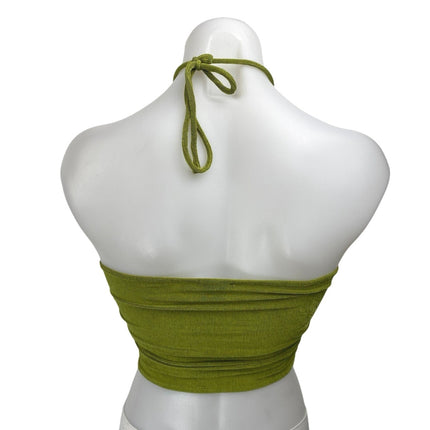 Princess Polly Green Ribbed Knit Halter Sleeveless Cutout Tie Crop Top Size 4