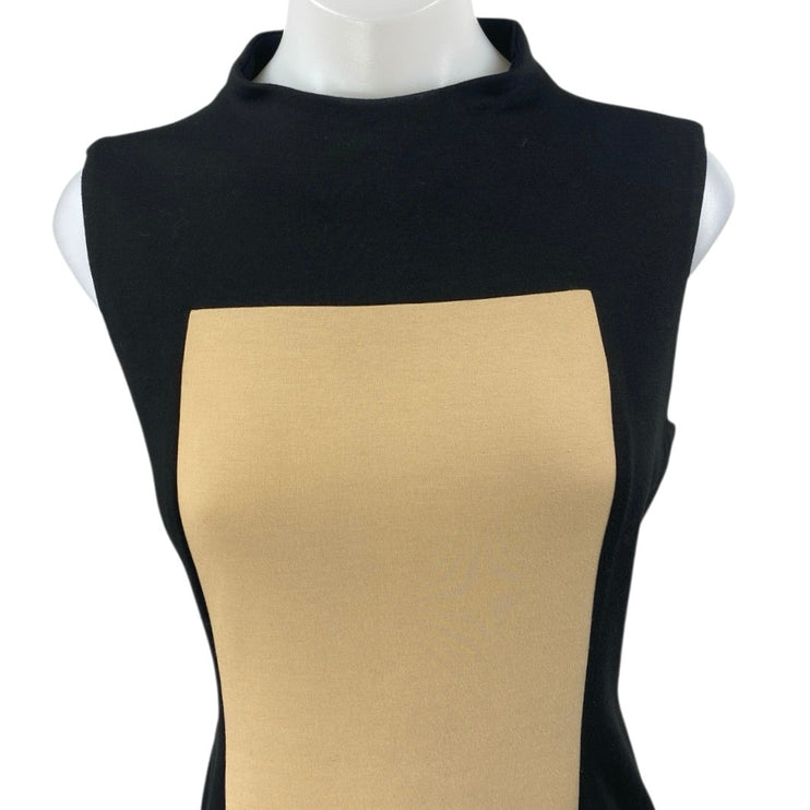 Calvin Klein Black Beige Tan Colorblock Sleeveless Mock Mini Sheath Dress Size S
