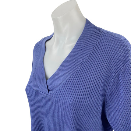 Croft & Barrow Blue Ribbed Knit V Neck Long Sleeve Crop Cardigan Sweater Top L