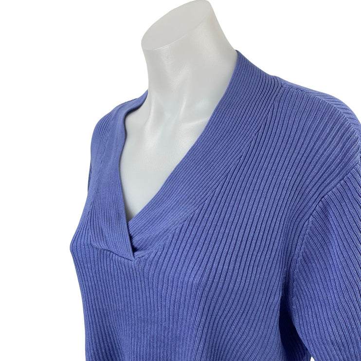 Croft & Barrow Blue Ribbed Knit V Neck Long Sleeve Crop Cardigan Sweater Top L