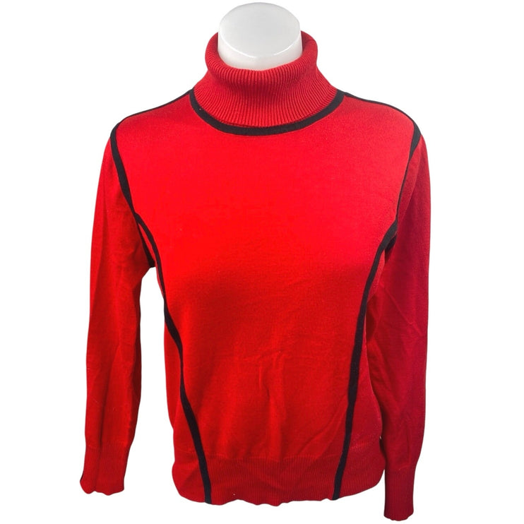 Carmen Marc Valvo Women's Red Knitted Long Sleeve Turtle Neck Sweater Top Sz L