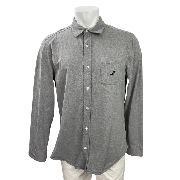 Nautica Men's Gray Long Sleeve Work Chest Pocket Button Down Shirt Top Size L