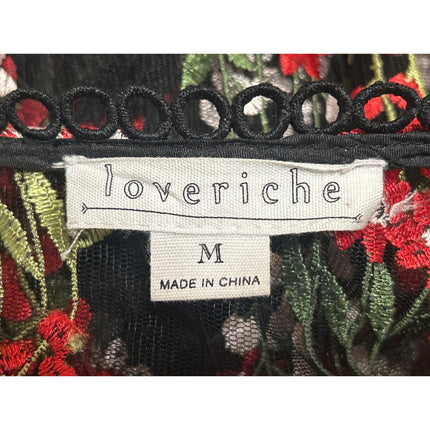 Loveriche Black Mesh Sheer Floral Embroidered Short Sleeve Peplum Blouse Top M