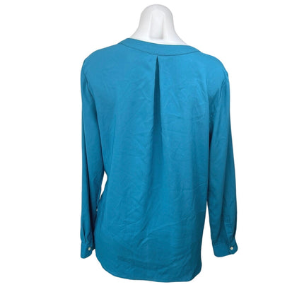 Ann Taylor Women's Blue Long Sleeve V Neck Faux Wrap Shirt Blouse Top Size M
