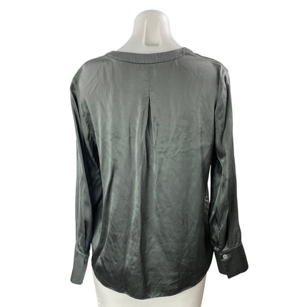 Club Monaco Women's Gray 100% Silk V Neck Long Sleeve Button Down Shirt Size S