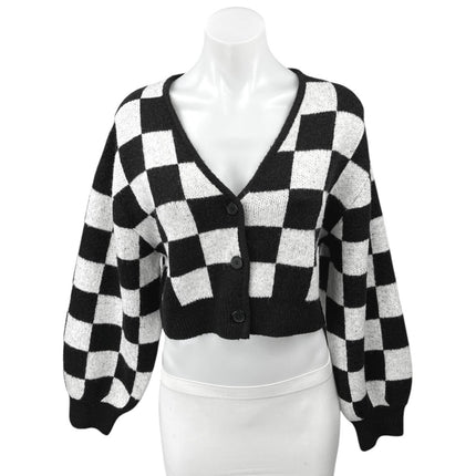 Divided by H&M Black White Gingham Check Cropped Cardigan Sweater Top Size XS