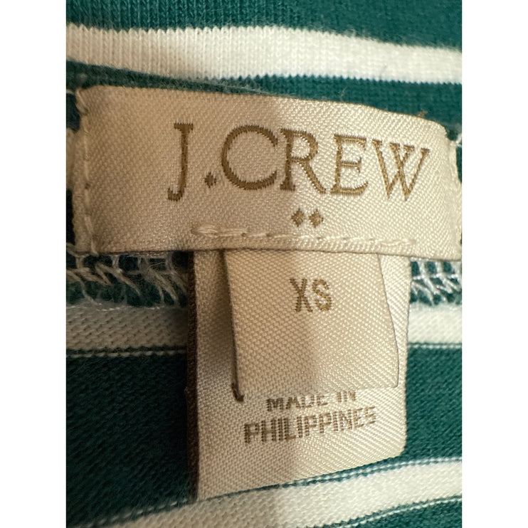 J.Crew Womens Green White Striped Knit Long Sleeve Crew Neck Sweater Top Size XS
