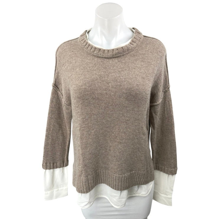Brochu Walker Beige White Cashmere Wool Layered Long Sleeve Sweater Top Size S
