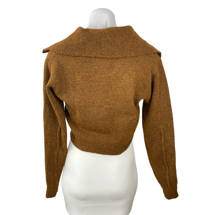 Commense Womens Brown Knit Long Sleeve Button Down Crop Cardigan Sweater Top S