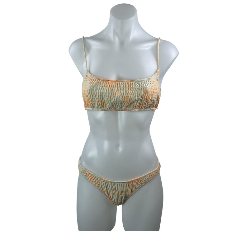 Triangl Women's Green Coral Smocked Bralette Two Piece Bikini Swimwear Size S/M